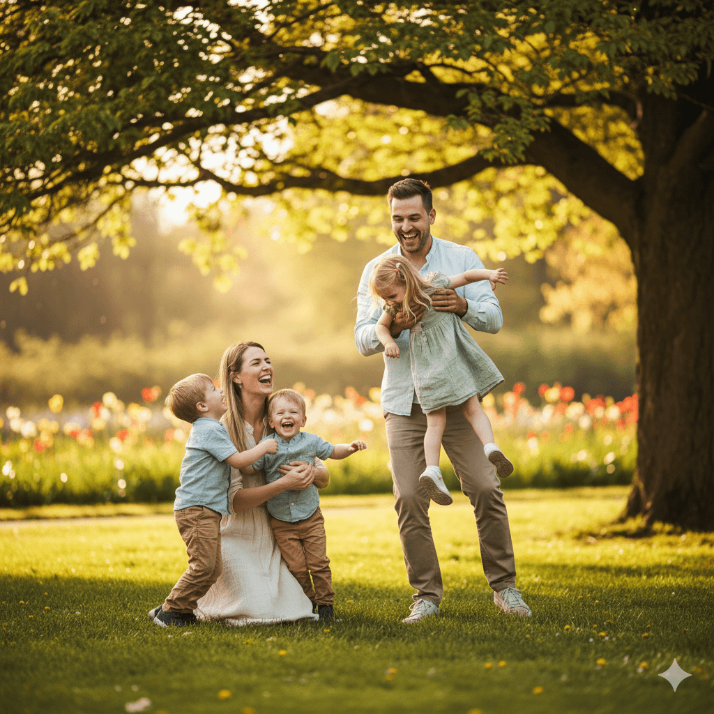 Família feliz em um parque