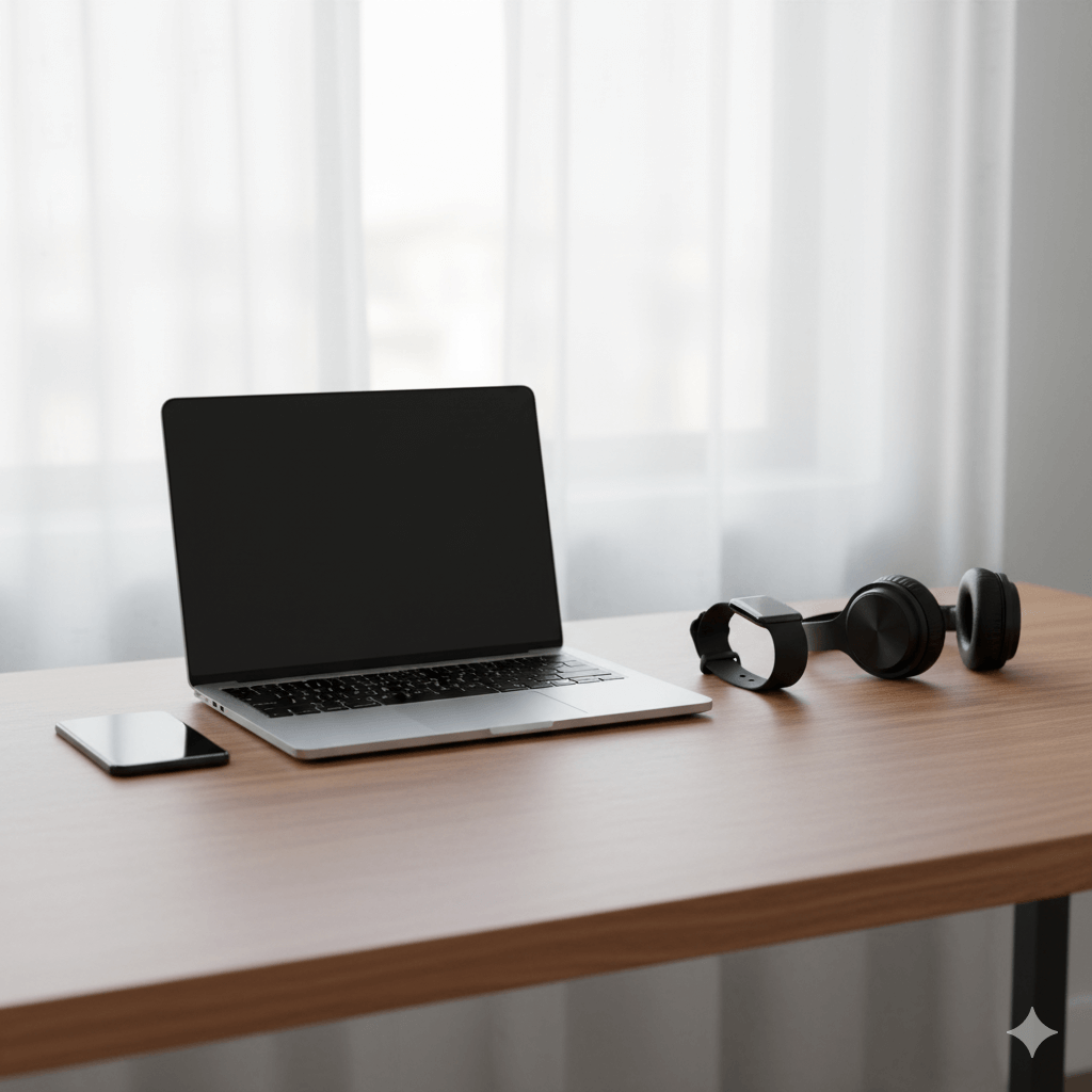 Notebook e smartphone em uma mesa