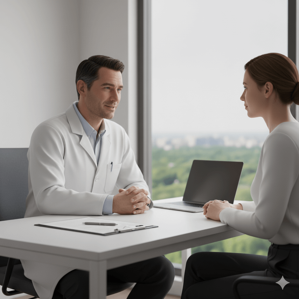Médico conversando com paciente